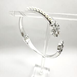 Anne Klein Hinge Bracelet Silver tone Snowflake Holiday CZ  Festive Jewelry
